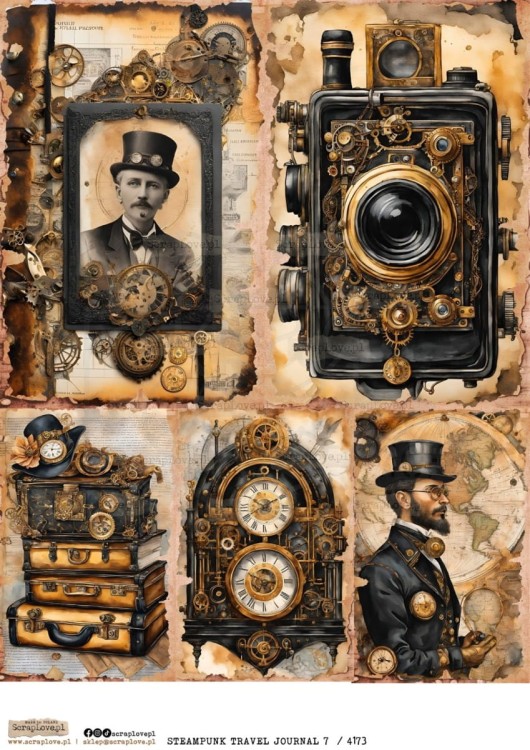 Papier ryżowy do decoupage A4 Steampunk Travel Journal 7 4173 ScrapLove