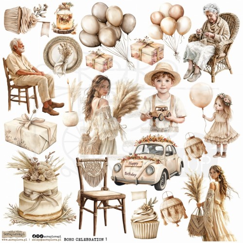 Naklejki papierowe do scrapbookingu i art journalingu Boho Celebration 1 ScrapLove