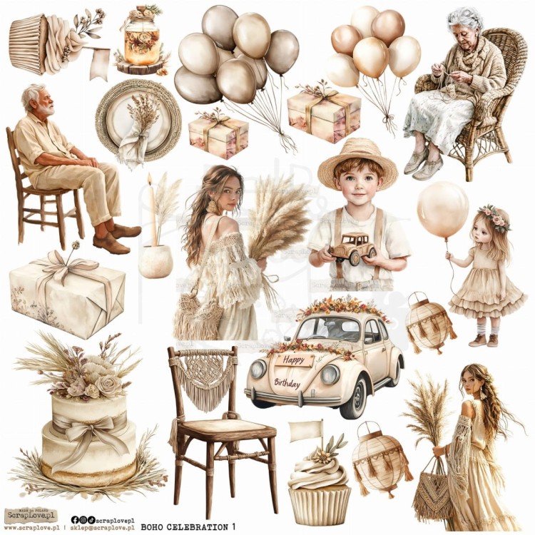 Naklejki papierowe do scrapbookingu i art journalingu Boho Celebration 1 ScrapLove