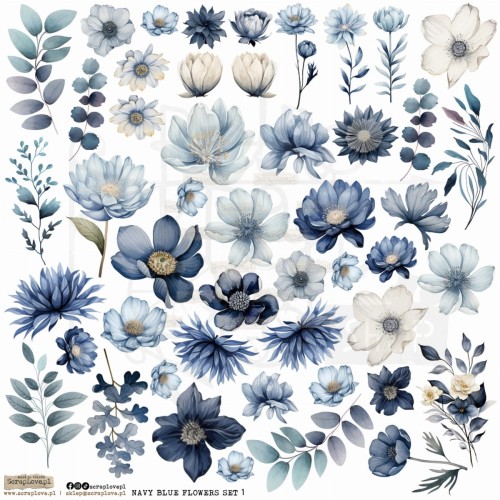 Naklejki foliowe do scrapbookingu i art journalingu Navy Blue Flowers Set 1 ScrapLove