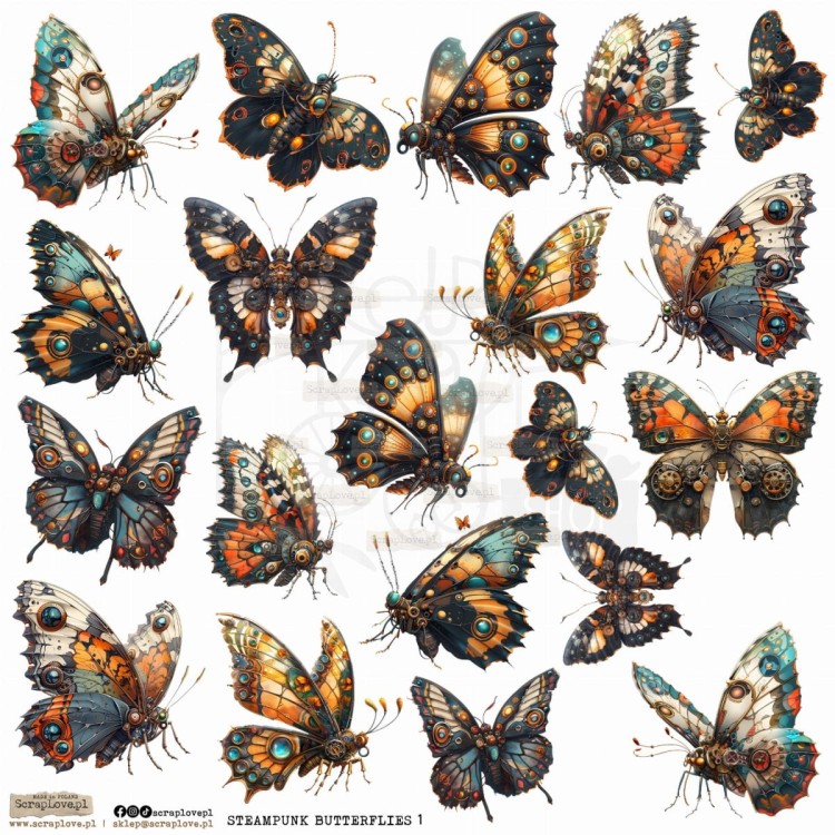 Naklejki foliowe do scrapbookingu i art journalingu Steampunk Butterflies 1 ScrapLove