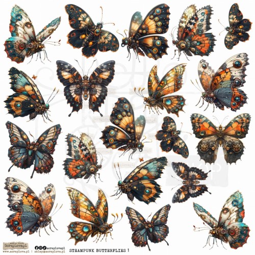 Naklejki papierowe do scrapbookingu i art journalingu Steampunk Butterflies 1 ScrapLove
