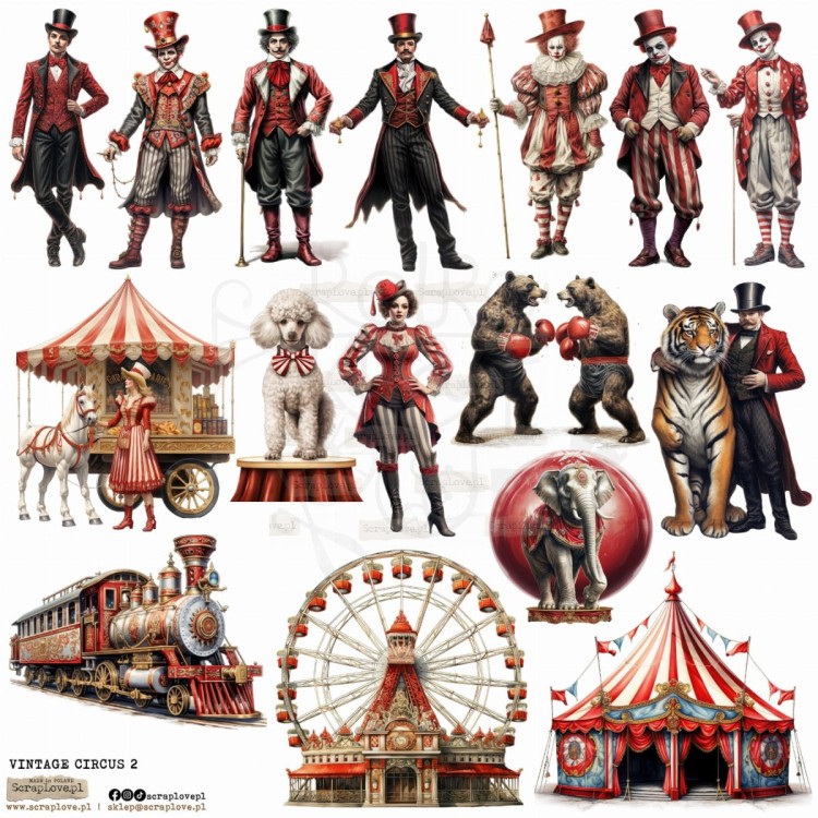 Naklejki papierowe do scrapbookingu i art journalingu Vintage Circus 2 ScrapLove