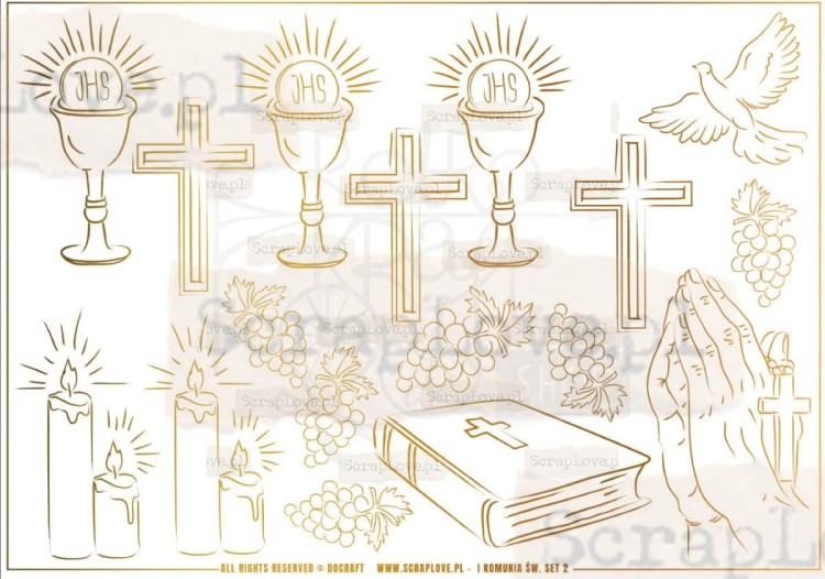 Pergamin do scrapbookingu A5 Elementy Złocone - Komunia 2 2 arkusze ScrapLove