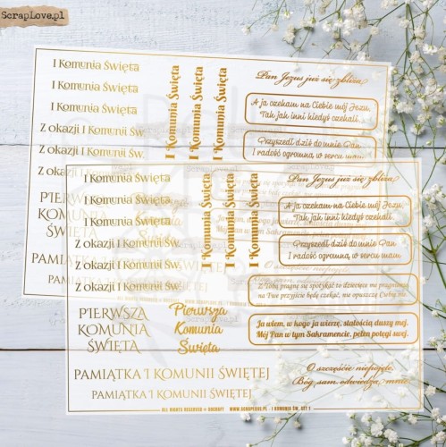 Pergamin do scrapbookingu A5 Elementy Złocone - Komunia 1 2 arkusze ScrapLove
