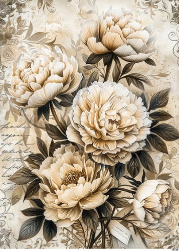 Papier ryżowy do decoupage A4 Kwiat Piwonia retro 10729