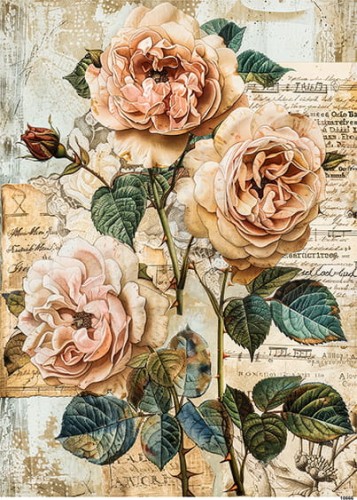 Papier ryżowy do decoupage A4 Kwiat Róża retro 10666