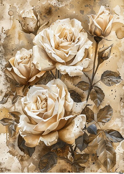 Papier ryżowy do decoupage A4 Kwiat Róża retro 10663