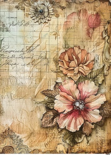 Papier ryżowy do decoupage A4 Kwiat retro 10636
