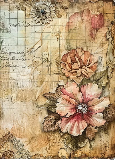 Papier ryżowy do decoupage A4 Kwiat retro 10636