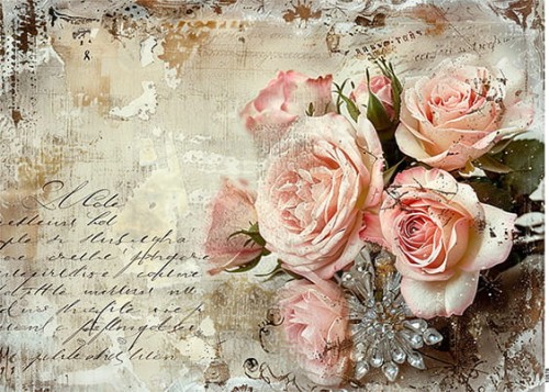 Papier ryżowy do decoupage A4 Kwiat Róża retro 10578