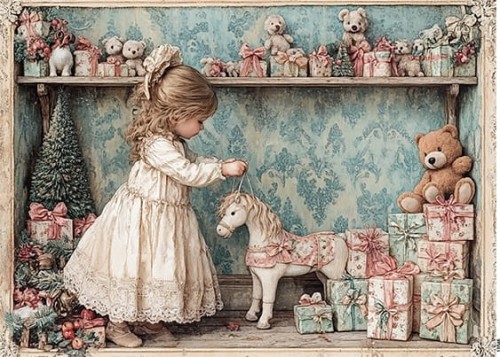 Papier ryżowy do decoupage A4 Dziewczynka i zabawki retro 10546