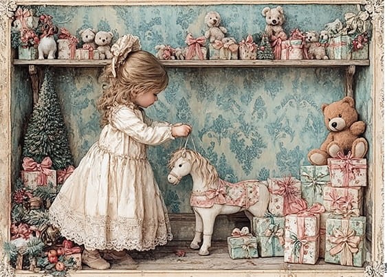 Papier ryżowy do decoupage A4 Dziewczynka i zabawki retro 10546