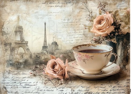 Papier ryżowy do decoupage A4 Paryż kawiarnia 10519