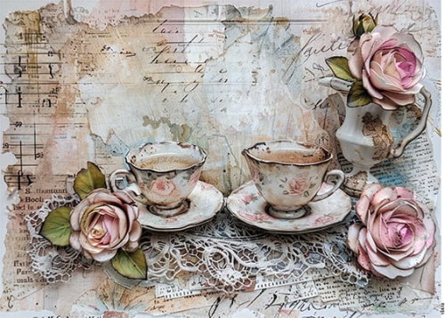 Papier ryżowy do decoupage A4 Filiżanki z herbatą retro 10510