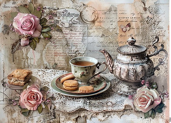 Papier ryżowy do decoupage A4 Herbata i ciastka retro 10502
