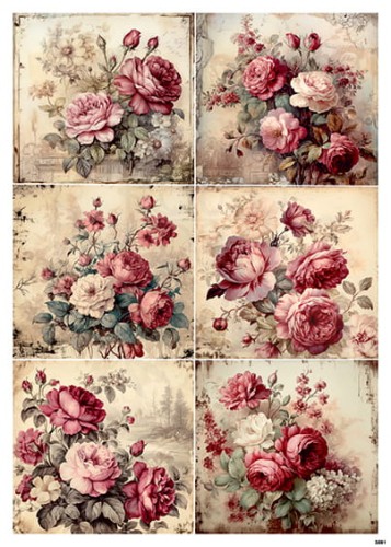 Papier ryżowy do decoupage A4 Róże retro 3591