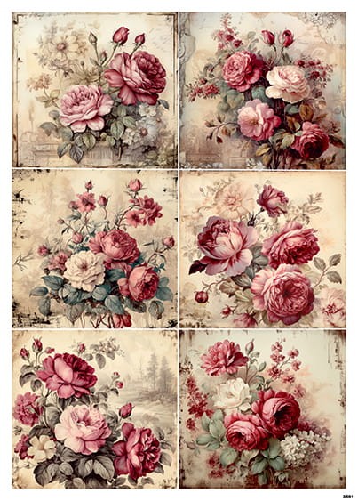 Papier ryżowy do decoupage A4 Róże retro 3591