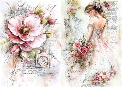 Papier ryżowy do decoupage A5 Ślub i kwiaty 000686