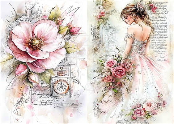 Papier ryżowy do decoupage A5 Ślub i kwiaty 000686