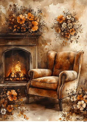 Papier ryżowy do decoupage A5 Kominek i fotel 10821