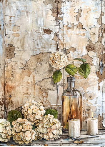 Papier ryżowy do decoupage A5 Kwiat Hortensja w butelce retro 10710