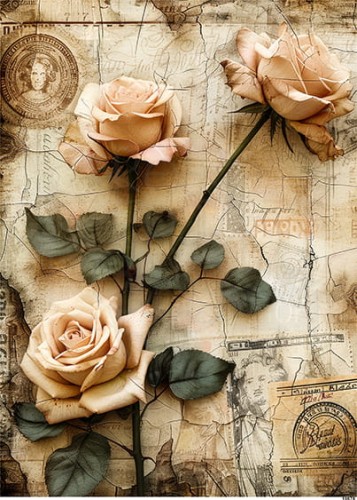 Papier ryżowy do decoupage A5 Kwiat Róża retro 10678