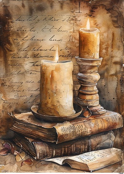 Papier ryżowy do decoupage A5 Świeca i książki retro 10648