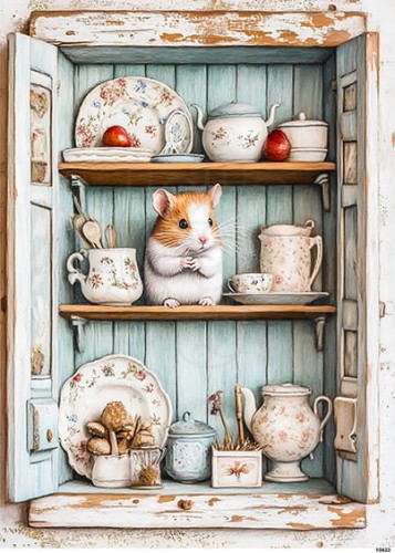 Papier ryżowy do decoupage A5 Chomik w szafce niebieski 10423