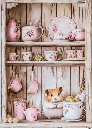 Papier ryżowy do decoupage A5 Chomik w szafce różowy 10422