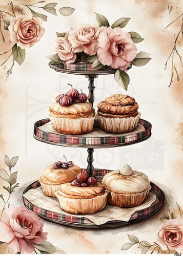 Papier ryżowy do decoupage A5 Patera z muffinami 10363