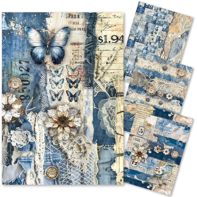 Papier ryżowy do scrapbookingu A4 Urban Blue Denim 4 arkusze MF002 Ciao Bella