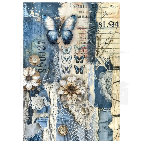 Papier ryżowy do scrapbookingu A4 Urban Blue Denim 4 arkusze MF002 Ciao Bella