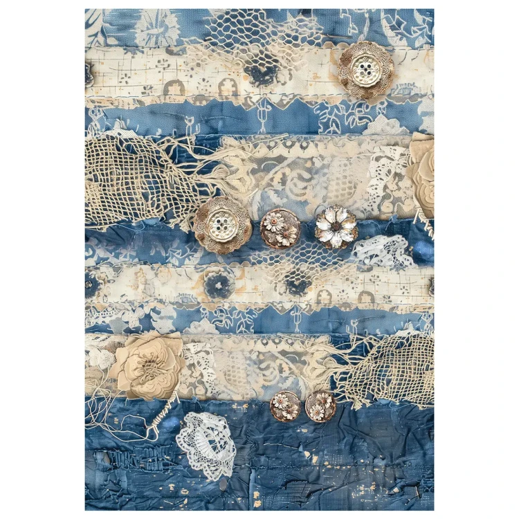 Papier ryżowy do scrapbookingu A4 Urban Blue Denim 4 arkusze MF002 Ciao Bella