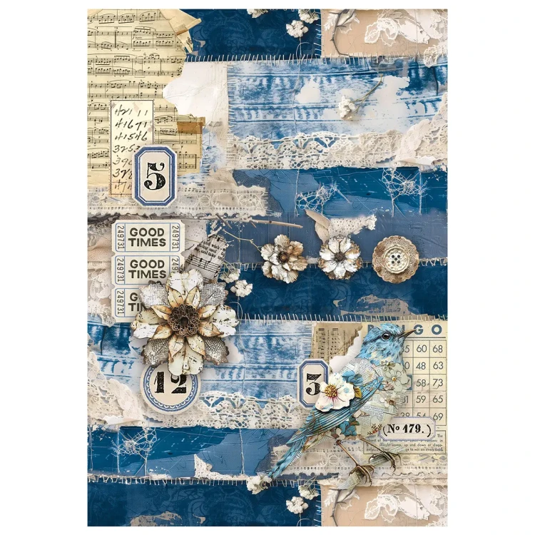 Papier ryżowy do scrapbookingu A4 Urban Blue Denim 4 arkusze MF002 Ciao Bella