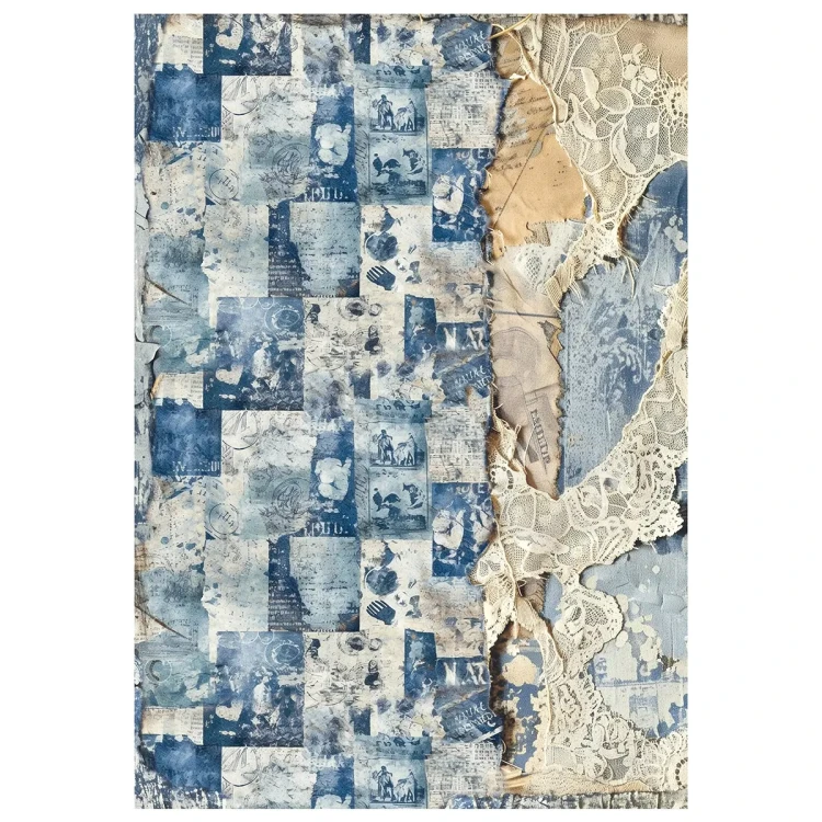 Papier ryżowy do scrapbookingu A4 Urban Blue Denim 4 arkusze MF002 Ciao Bella