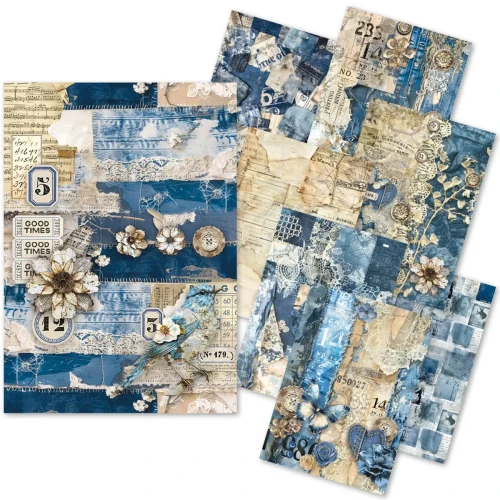 Zestaw A5 Tissue &amp; Vellum Paper Urban Blue Denim 8 arkuszy MC002 Ciao Bella