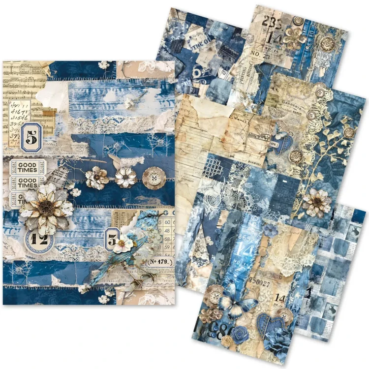 Zestaw A5 Tissue &amp; Vellum Paper Urban Blue Denim 8 arkuszy MC002 Ciao Bella