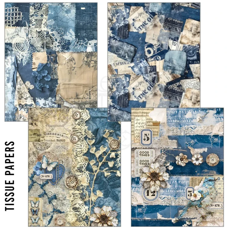 Zestaw A5 Tissue &amp; Vellum Paper Urban Blue Denim 8 arkuszy MC002 Ciao Bella