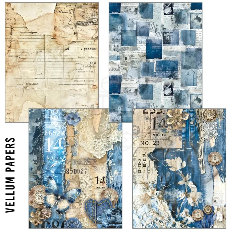 Zestaw A5 Tissue &amp; Vellum Paper Urban Blue Denim 8 arkuszy MC002 Ciao Bella
