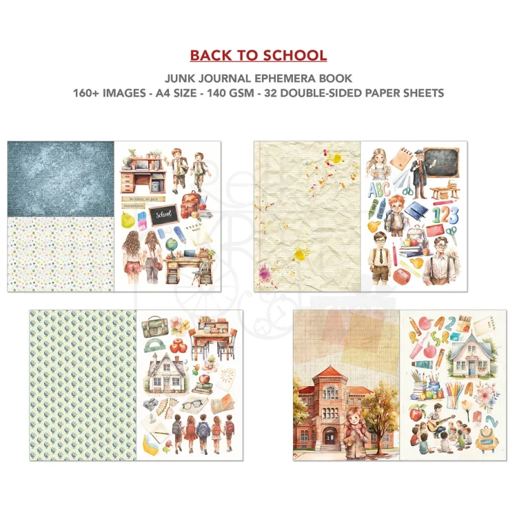 Zestaw A4 Junk Journal &amp; Ephemera Book Back to School 32 arkusze CBB012 Ciao Bella