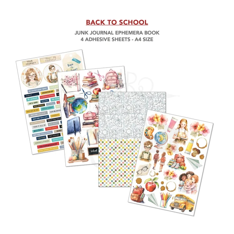 Zestaw A4 Junk Journal &amp; Ephemera Book Back to School 32 arkusze CBB012 Ciao Bella
