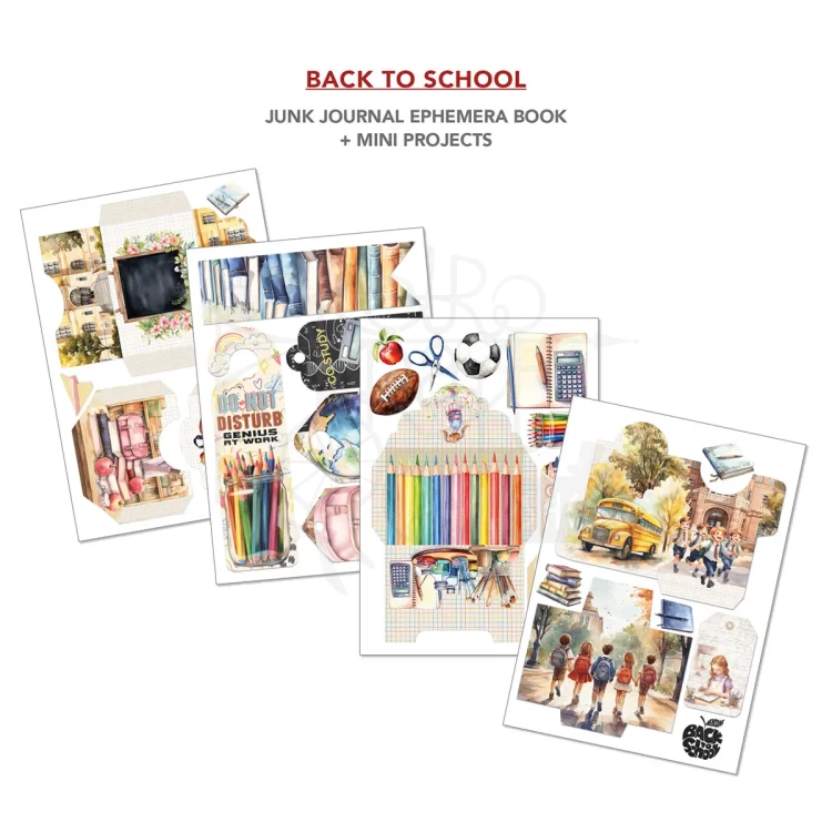Zestaw A4 Junk Journal &amp; Ephemera Book Back to School 32 arkusze CBB012 Ciao Bella