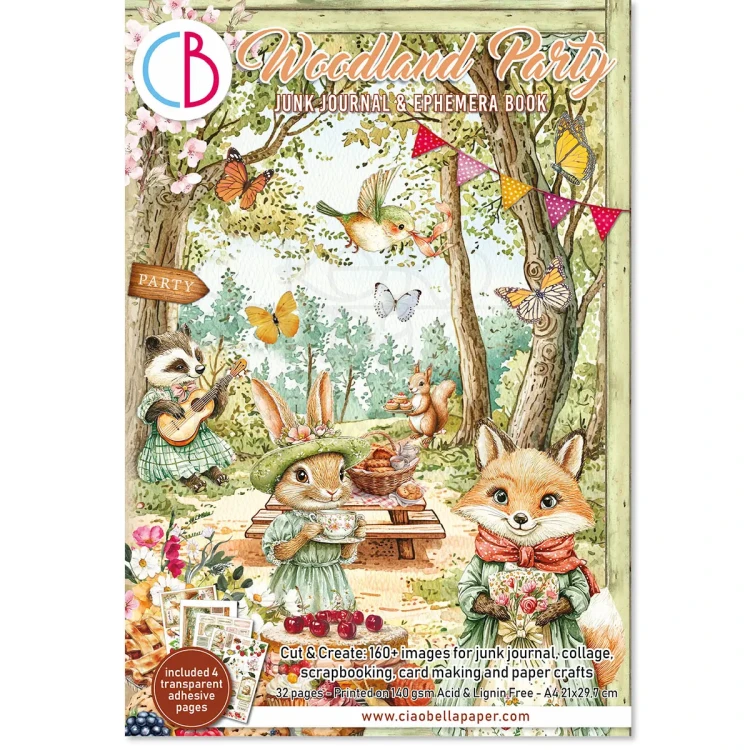 Zestaw A4 Junk Journal &amp; Ephemera Book Woodland Party 32 arkusze CBB011 Ciao Bella