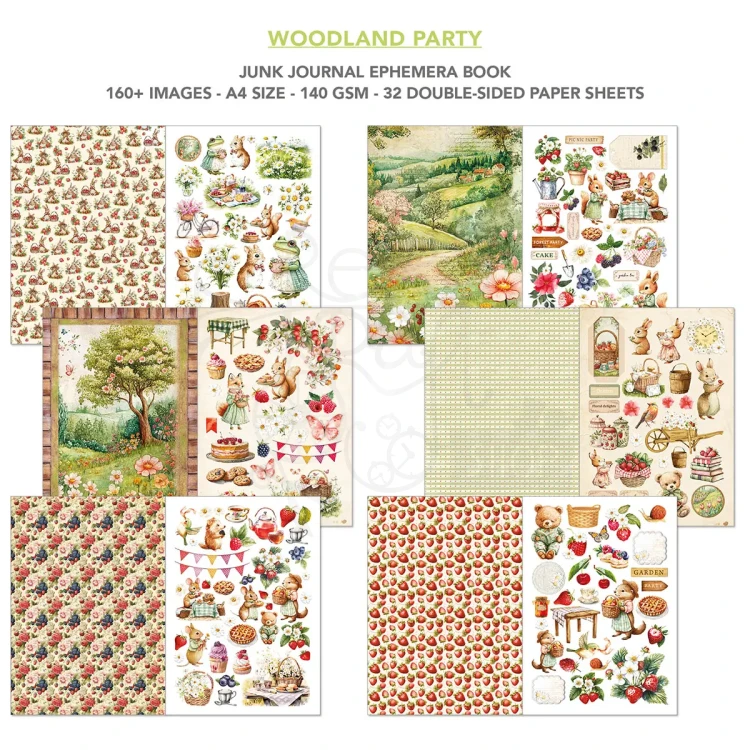Zestaw A4 Junk Journal &amp; Ephemera Book Woodland Party 32 arkusze CBB011 Ciao Bella