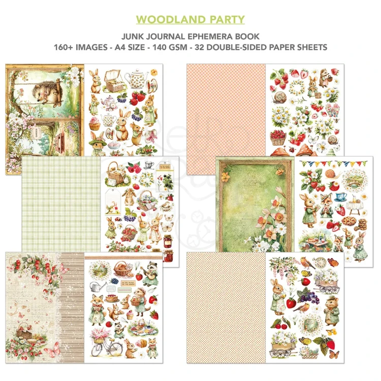 Zestaw A4 Junk Journal &amp; Ephemera Book Woodland Party 32 arkusze CBB011 Ciao Bella