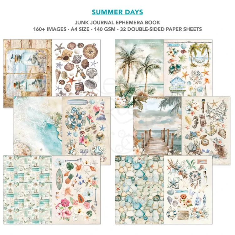 Zestaw A4 Junk Journal &amp; Ephemera Book Summer Days 32 arkusze CBB010 Ciao Bella