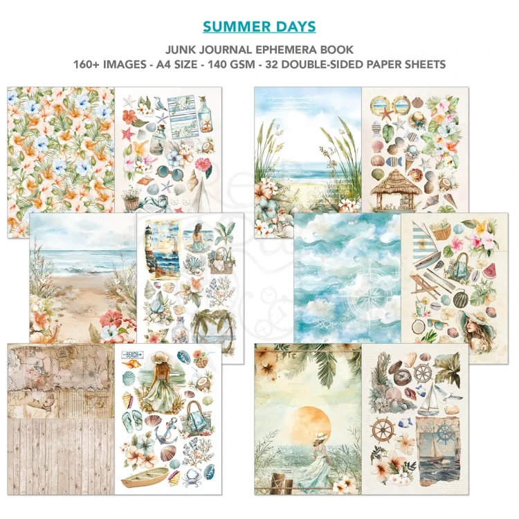 Zestaw A4 Junk Journal &amp; Ephemera Book Summer Days 32 arkusze CBB010 Ciao Bella
