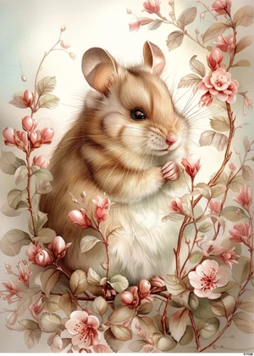 Papier ryżowy do decoupage A5 Chomik w kwiatach 11158