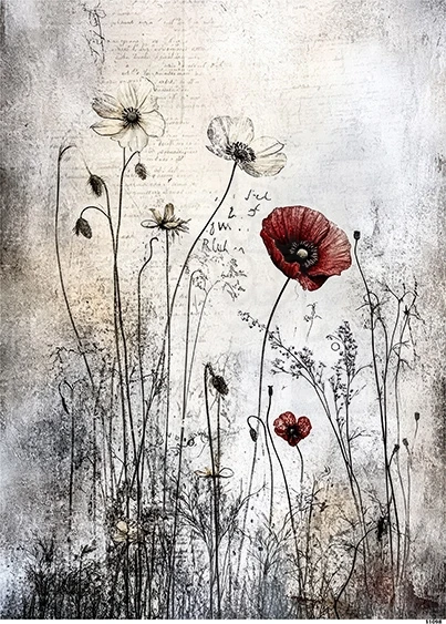 Papier ryżowy do decoupage A5 Kwiaty grunge 11098